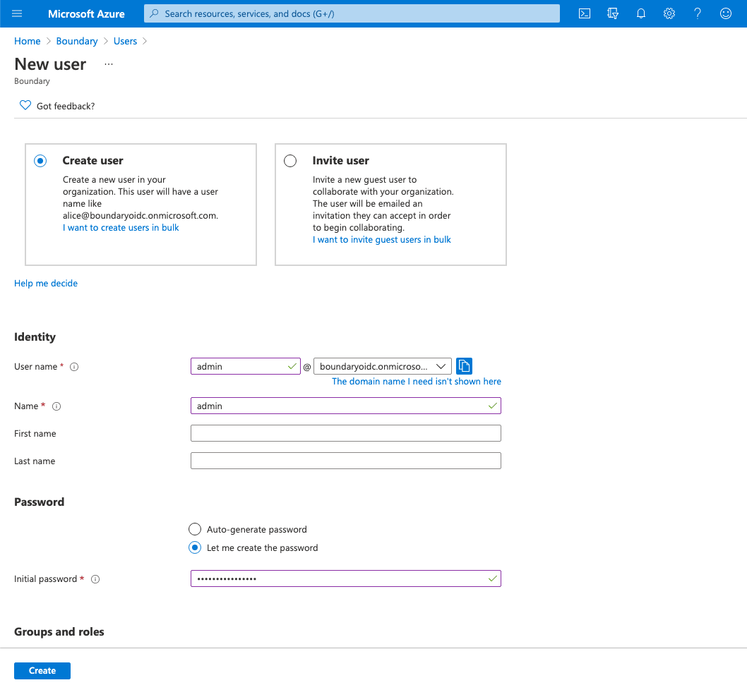 Azure Create User